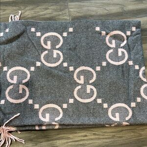 Gray and Pink Logo Patterned Scarf